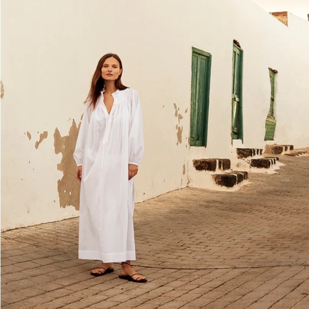 NWT Three Graces London White Pippa Shirred Cotton Voile Maxi Dress, UK 10